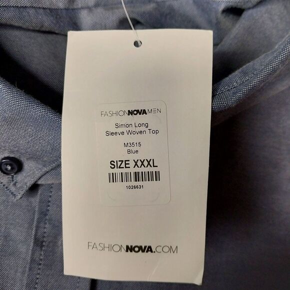 Fashion Nova Mens NWT Button Down Shirt Size 3XL Blue Preppy Event Career - Picture 5 of 9